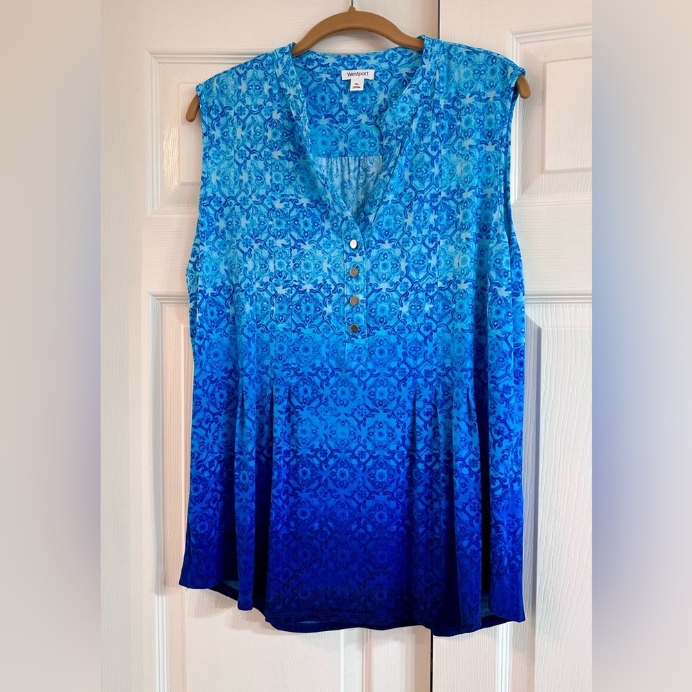 Westport Ocean Blues Print Sleeveless Top, Size XL